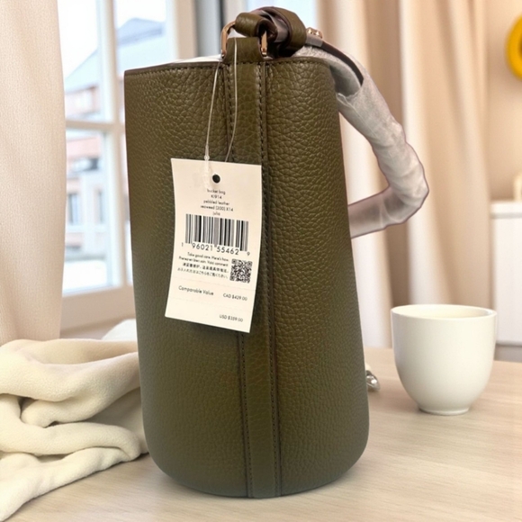 Kate Spade Julia Bucket Bag  Seaweed Green Pebbled Leather NWT UPC 19602155462 - Picture 3 of 11